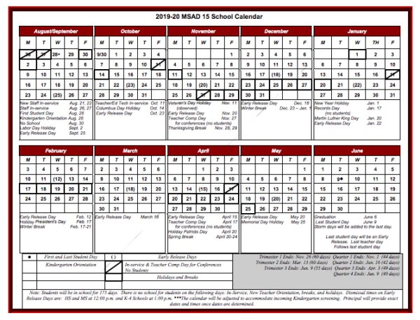 Approved 2019-20 MSAD 15 School Calendar – MSAD15